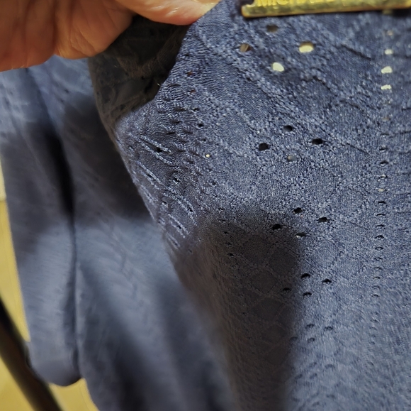 Michael Kors Womens Navy Blue Short Sleeve Shirt Smocked Waist Blouse Top Size M - Picture 6 of 8